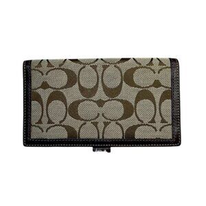 Vintage Coach Signature C Brown Checkbook Cover Holder Leather Logo